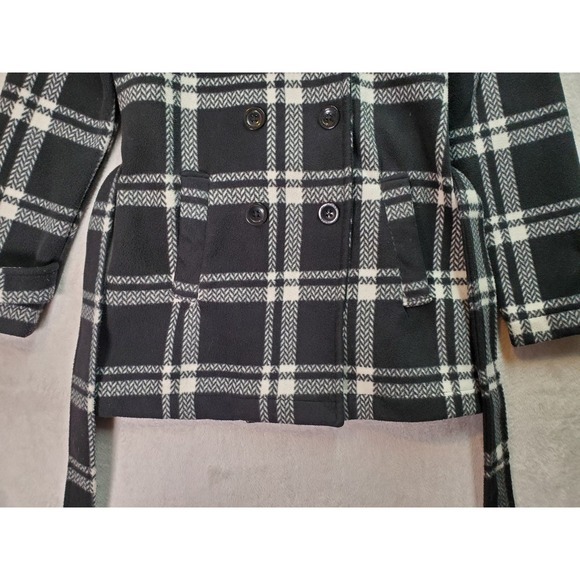IKE BEHAR Coat Women Small Black White Plaid Collar Double Breasted Button Front - Picture 4 of 8